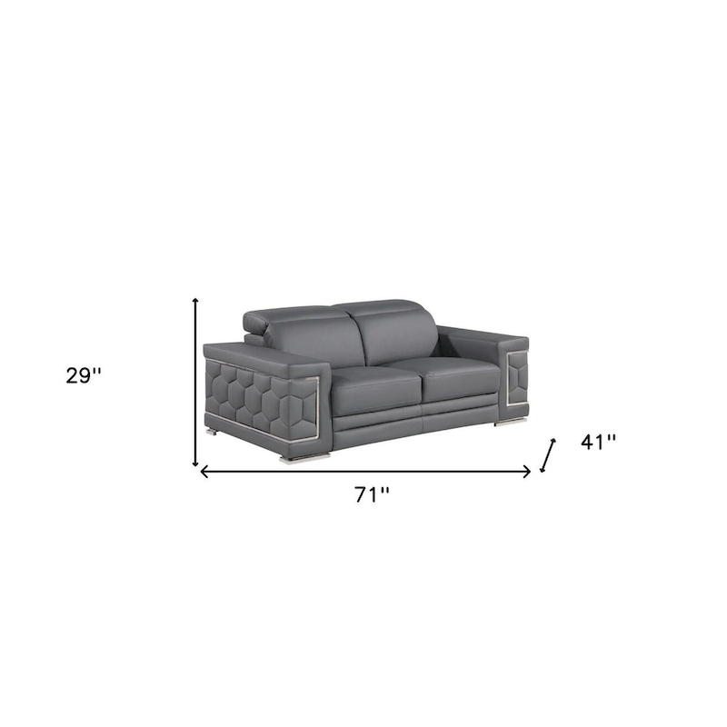 HomeRoots 71 Gray And Silver Genuine Leather Loveseat