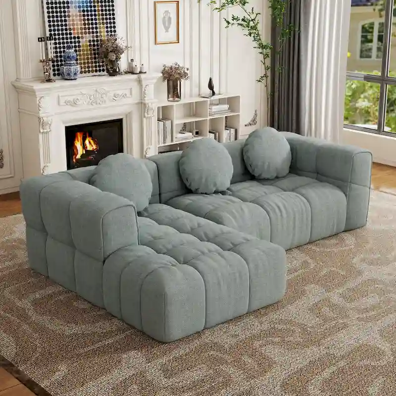 103 L-Shaped Chenille Sectional Sofa with Left Recliner & Pillows
