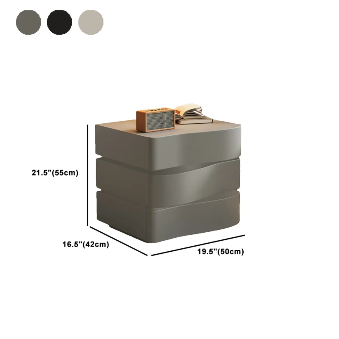 Stylish Black Wooden Wave 3 Drawers Nightstand