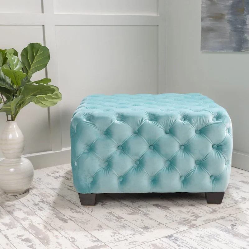 Jaymee Modern Glam Button Tufted Velvet Ottoman