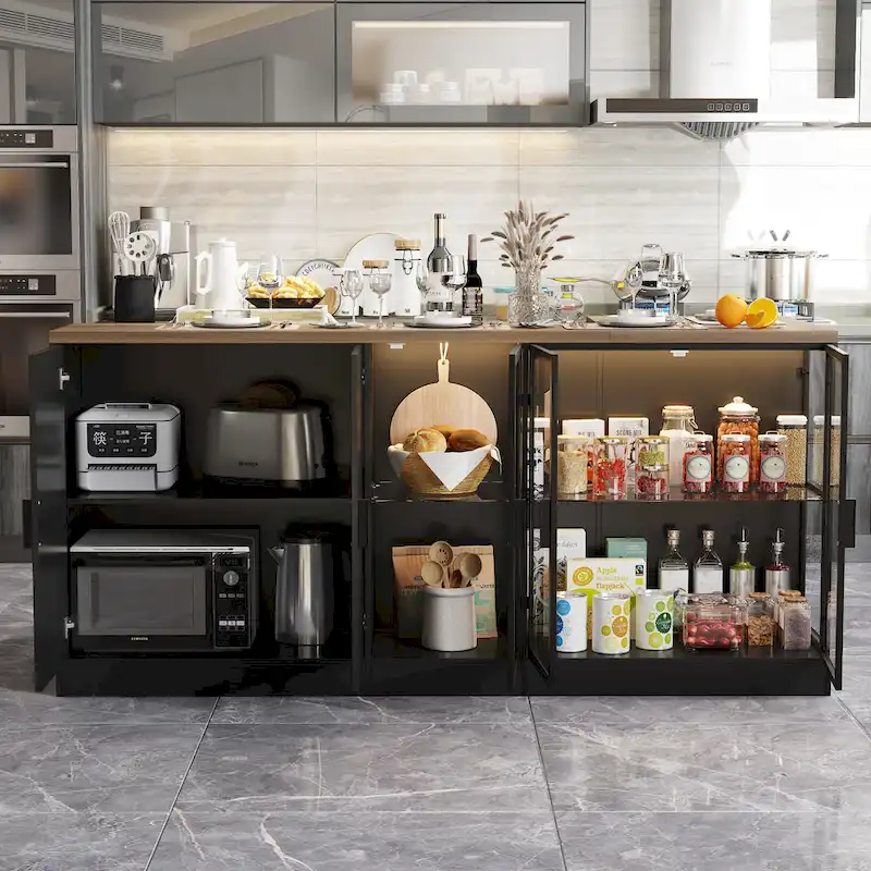 Kitchen Island with Drawers and Glass Cabinets