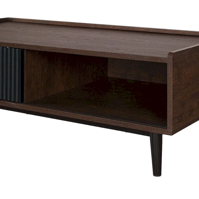 Modern Ribbed Coffee Table with Drawer and Shelf