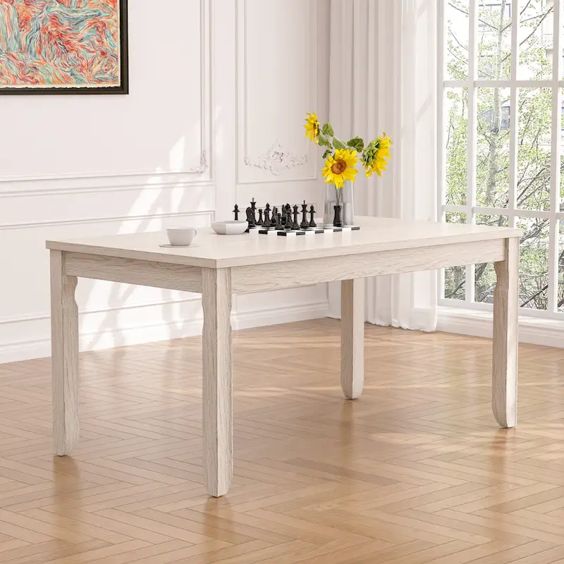 VECELO Grey Solid Wood Dining Table, Kitchen Table with Square Legs, Farmhouse Dining Table