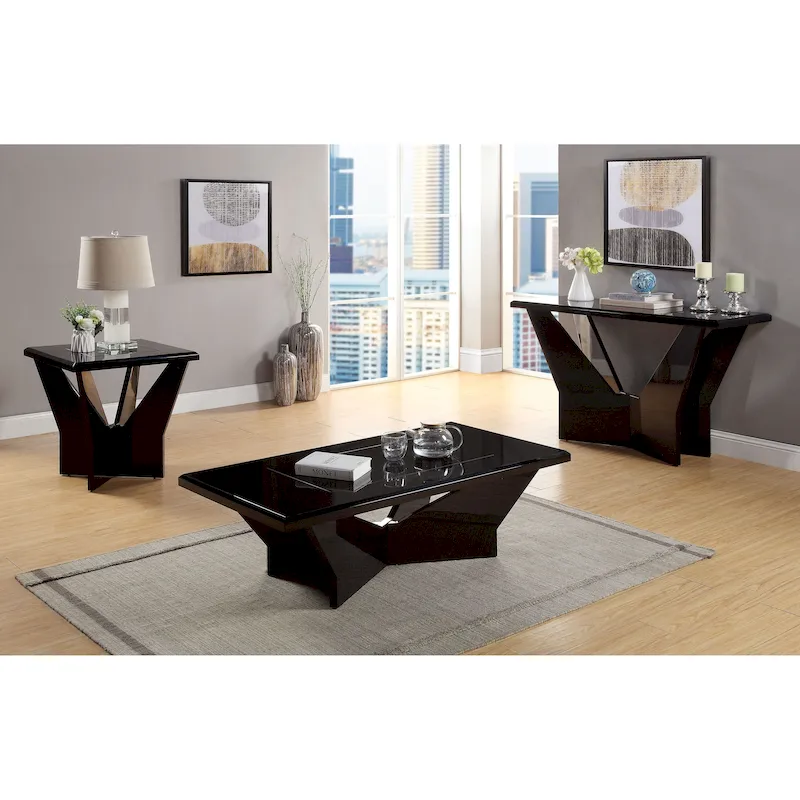 Black/White Contemporary Tempered Glass High-Gloss 3-Piece Coffee Table Set