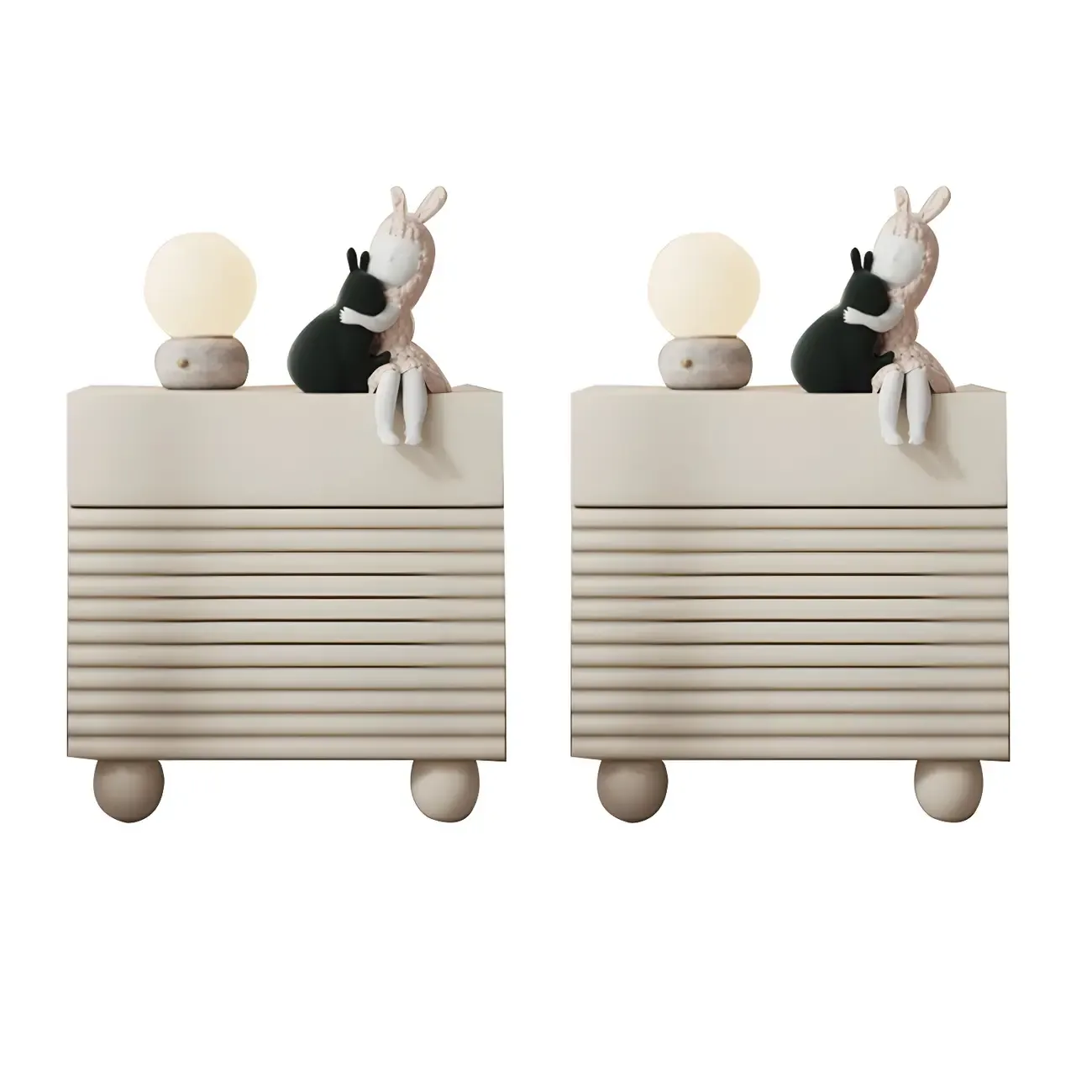 Princess Rectabgular White Wood Nightstand with 2 Drawers