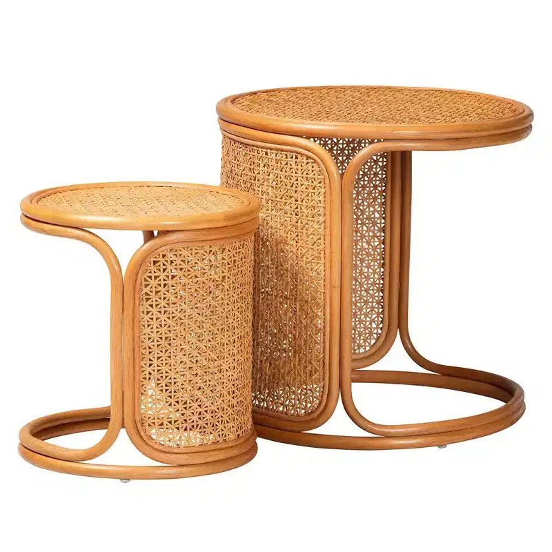 bali & pari 2pc Eldon Rattan Nesting End Table Set Light Honey