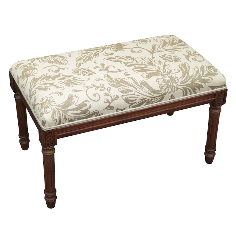 Taupe Tuscan Floral Bench with Wood Stain Finish