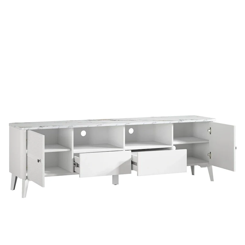 Stylish 70-Inch TV Stand with Marble-Printed Top - 70 in Width