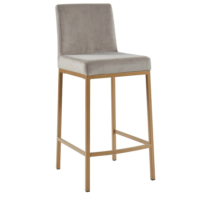 Set of 2 Velvet Counter Stools with Metal Base