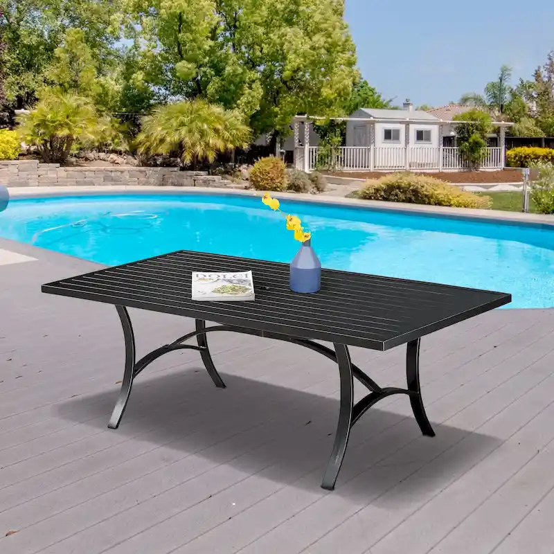 Clihome 82/60 in. W Aluminum Steel Dining Table with Umbrella hole