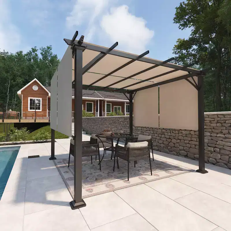EAGLE PEAK 10'x10' Outdoor Pergola with Retractable Sunshade Canopy, Beige
