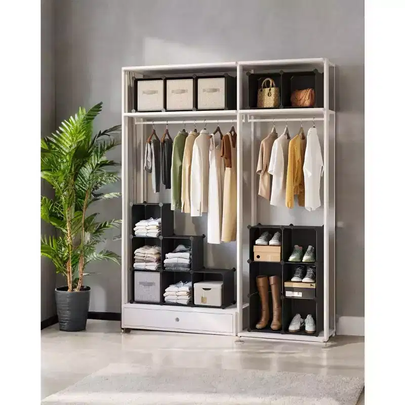Cube Storage Organizer, Set of 16 Plastic Cubes, Cube Shelf, Book Shelf, Closet Organizers and Storage, Room Organization, 12.2 x 48.4 x 48.4 Inches