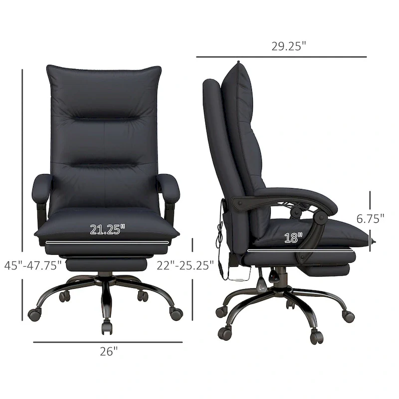 Vinsetto High Back Massage Office Chair with 6 Vibration Points, Heated Reclining Microfiber Computer Chair with Footrest