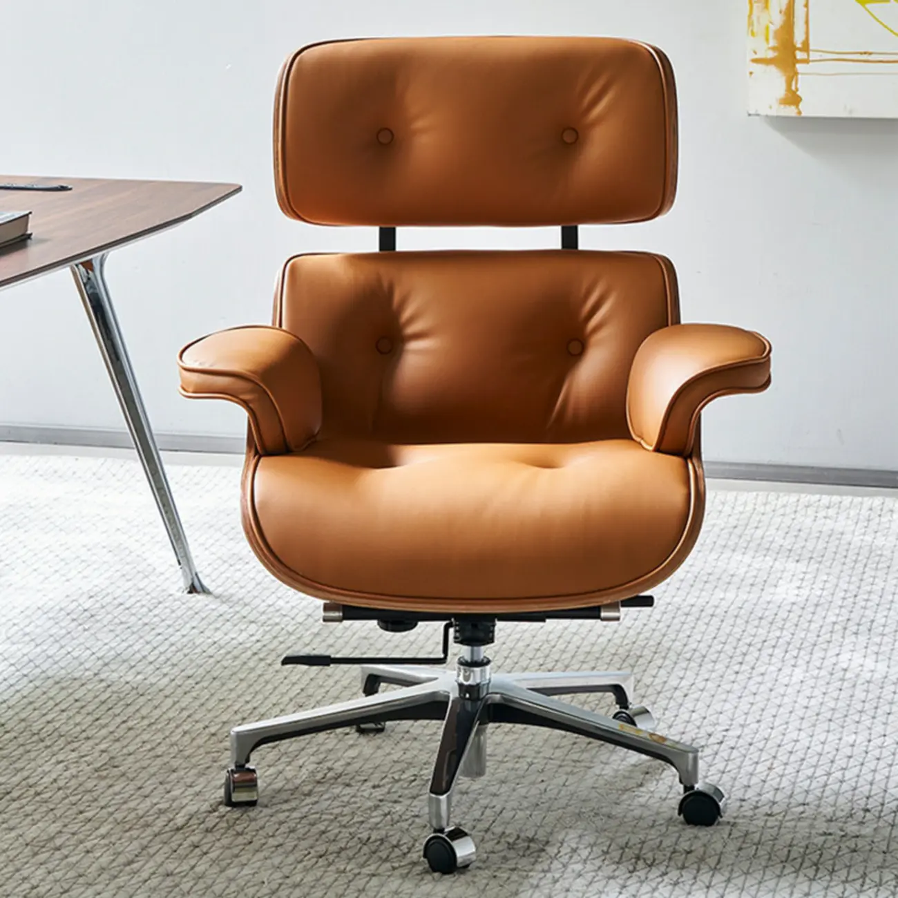Mid-Century Modern Ergonomic Office Chair Genuine Leather