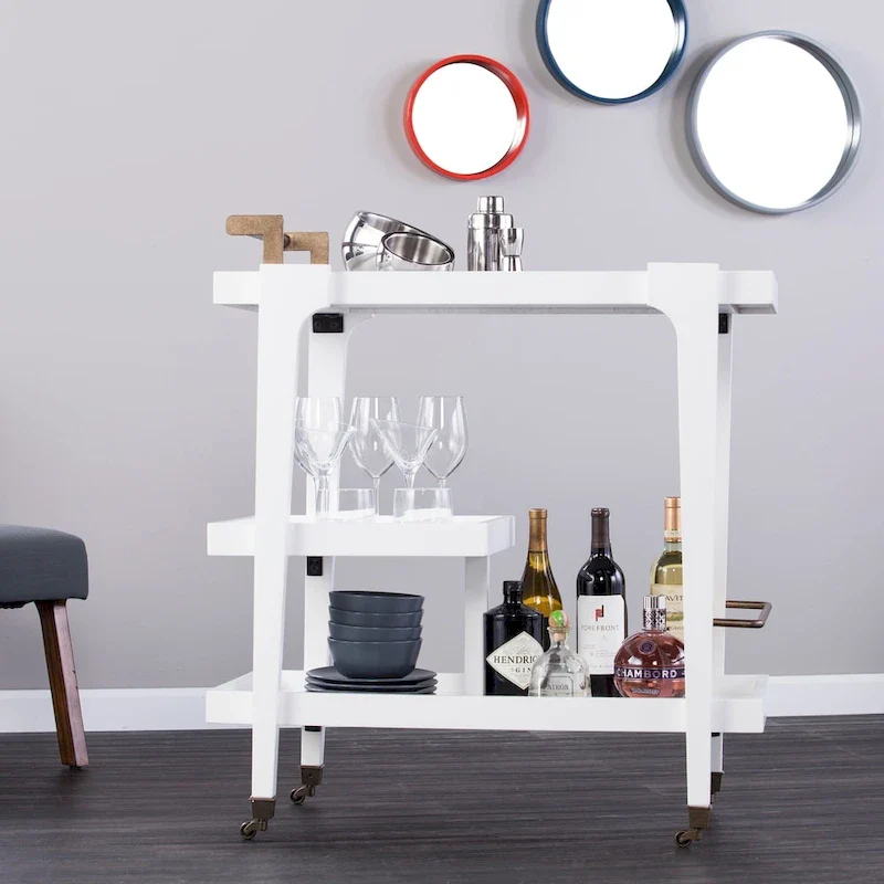 3-Tier Rolling Bar Cart – Brown / Black / White, Mid-Century Modern Style