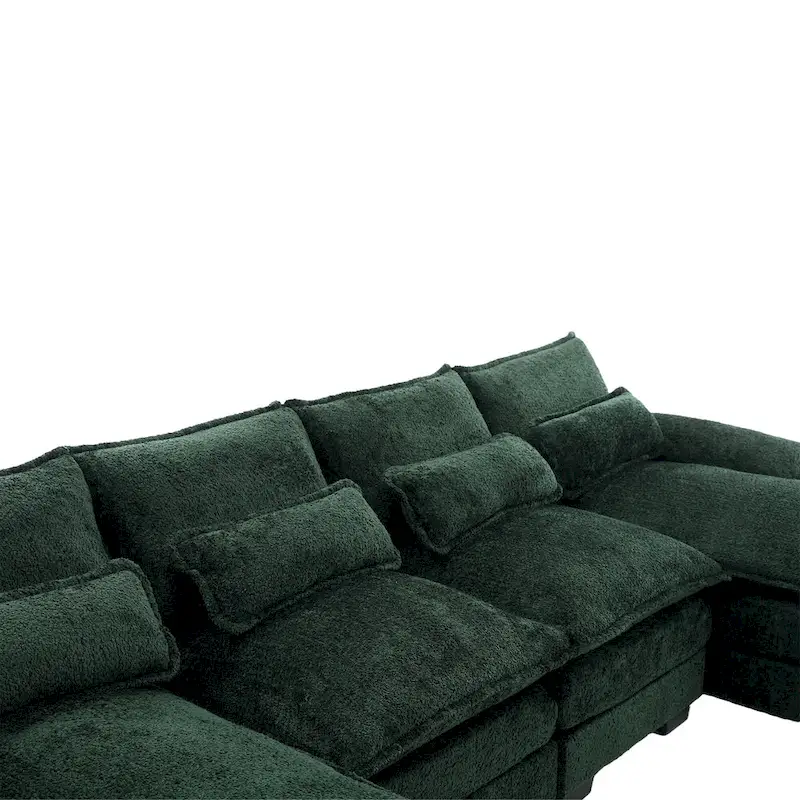 110.63 Modern U-Shaped Chenille 4 Seater Sectional Sofa with Double Cushions, 2 Chaise and High-Density Foam