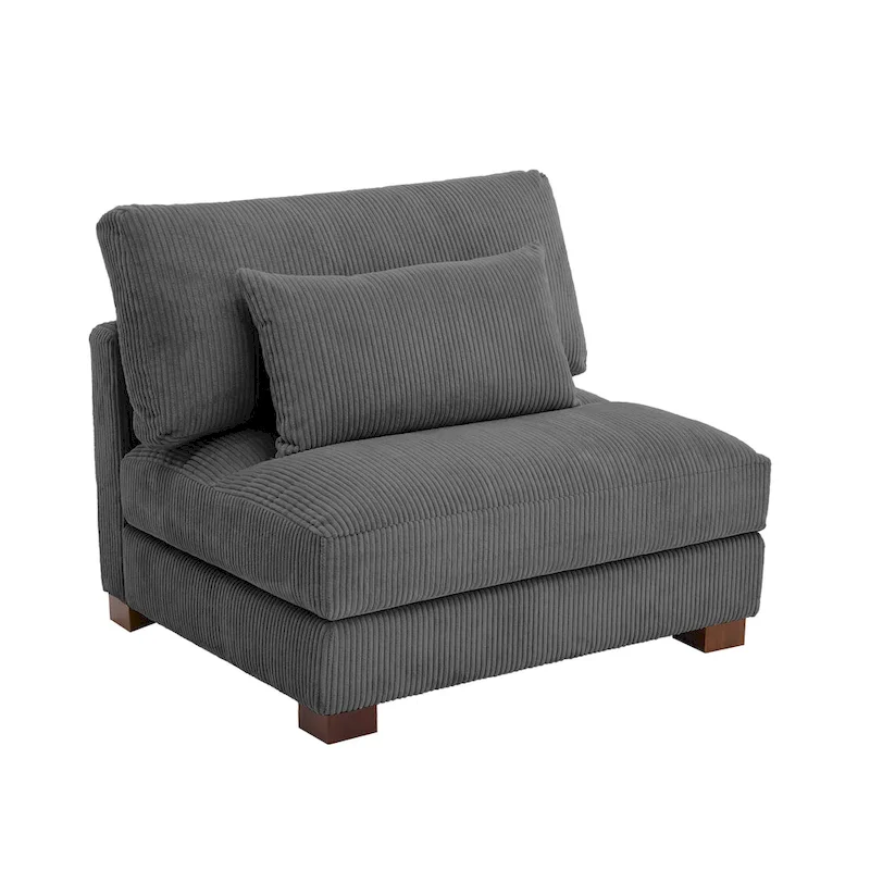 Corduroy Upholstered Armless Accent Chair with Adjustable Headrest