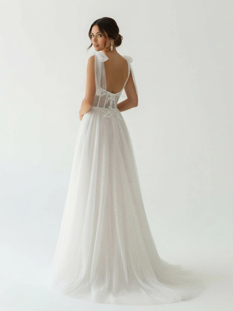 Ivory Straps A Line With Sequins Sleeveless Wedding Dresses