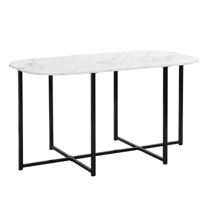 Modern 7-Piece Dining Table Set with Faux Marble Top and 6 Chairs 4N - ModernLuxe