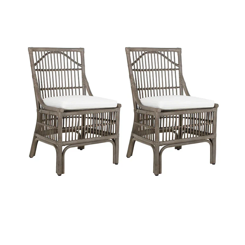 Rattan Slat Back Cushioned Dining Chairs, Set of Two by East at Main