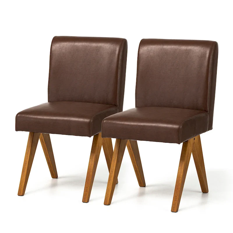Glitzhome Set of 4 Faux Leather Upholstered Side Dining Chairs with V-shaped Wood Legs