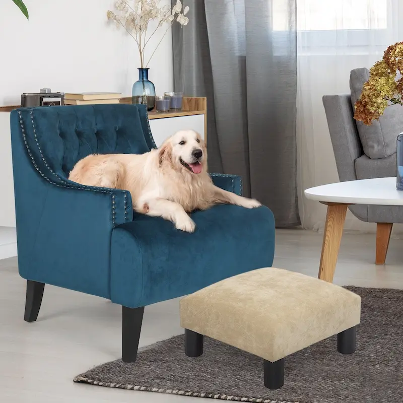 Adeco Ottoman Upholstered Fabric Footrest Pet Steps Dog Stair Stool