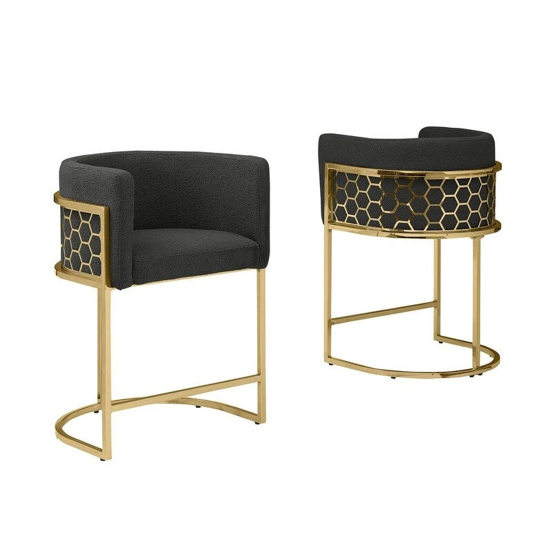 Best Quality Furniture 29 Gold Chrome Upholstered Barstools Set of 2. - N/A