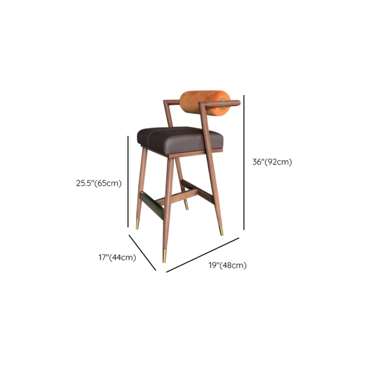Brown Wooden Cushion Bar Stool with Backrest