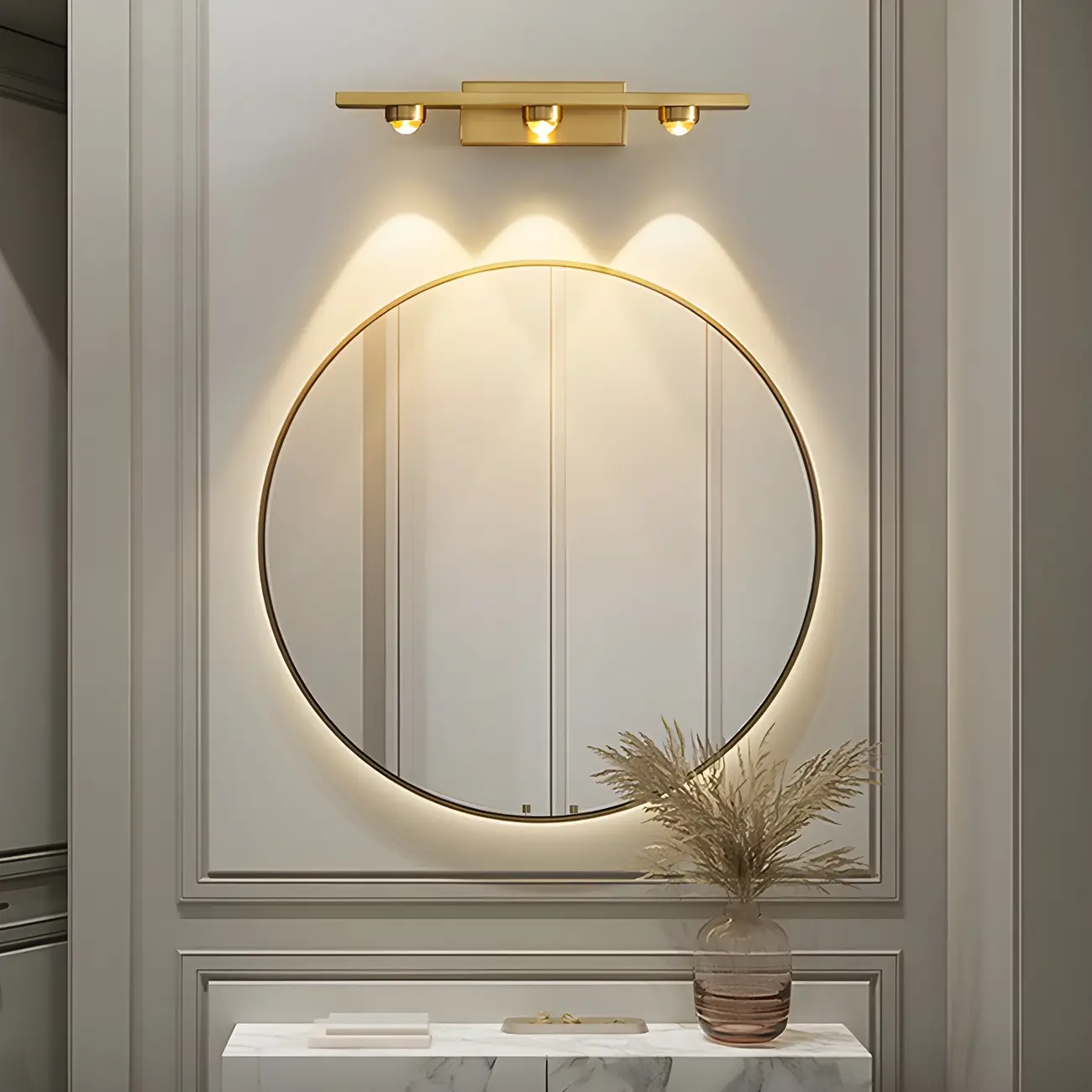 Modern Solid Brass Vanity Light with Metal Shade for Bathroom