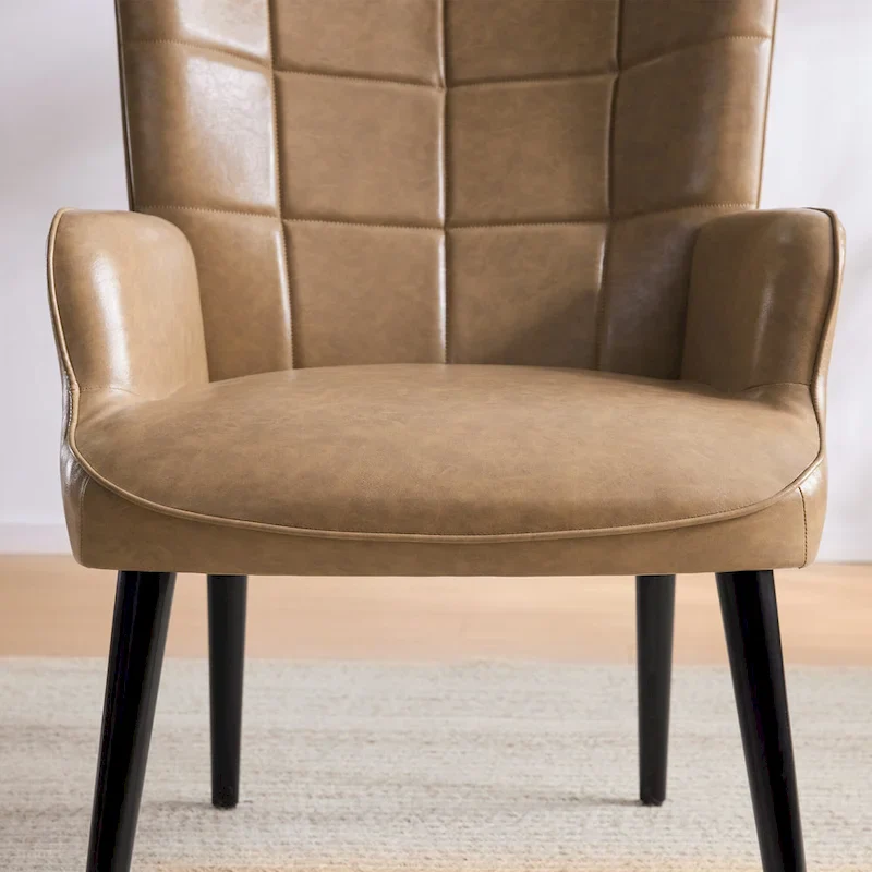 High-Back Tufted Accent Chair | Faux Leather Wingback | Solid Wood Frame | Ergonomic Armrests | 300 lbs Capacity | 37