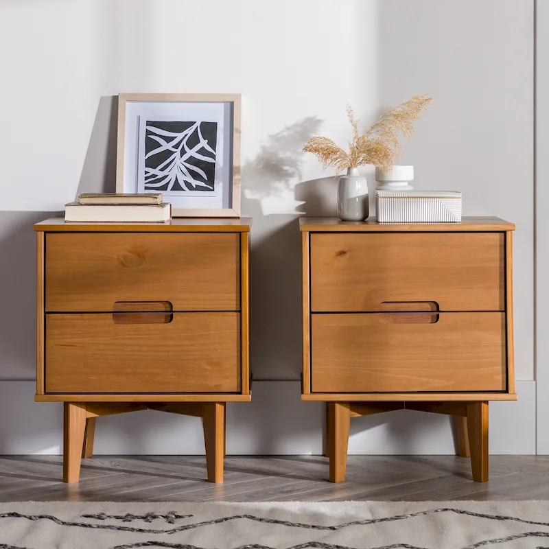 Middlebrook Mid-Century Solid Wood 2-Drawer Nightstand, Set of 2