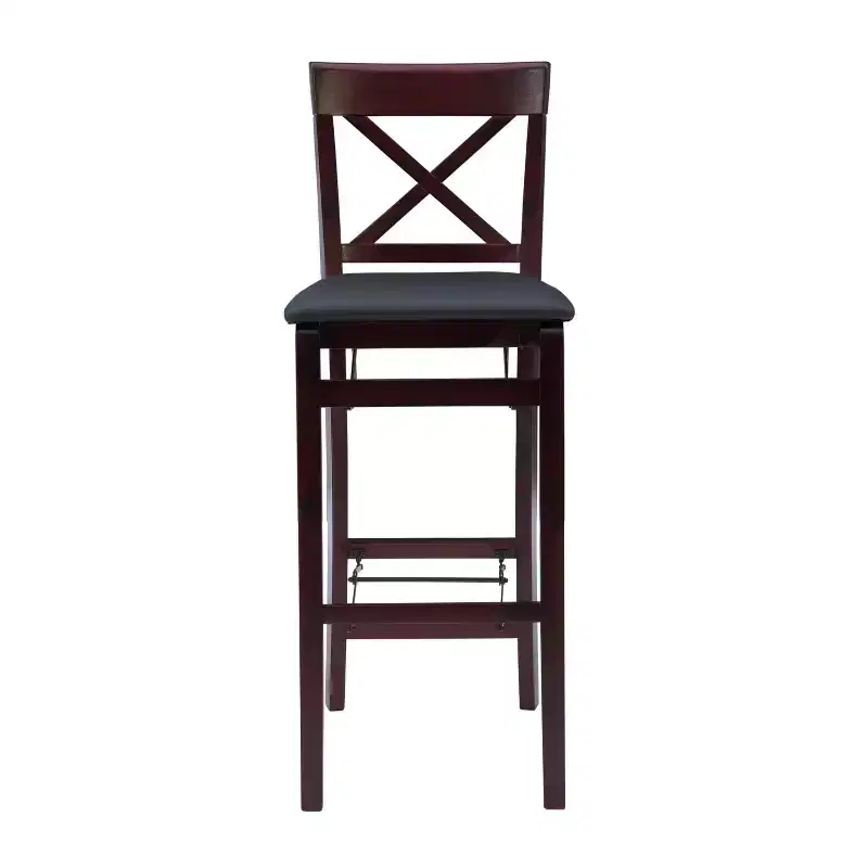 Triena X Back Faux Leather Folding Barstool Espresso - Linon: Padded Seat, Wood Legs, No Assembly Required