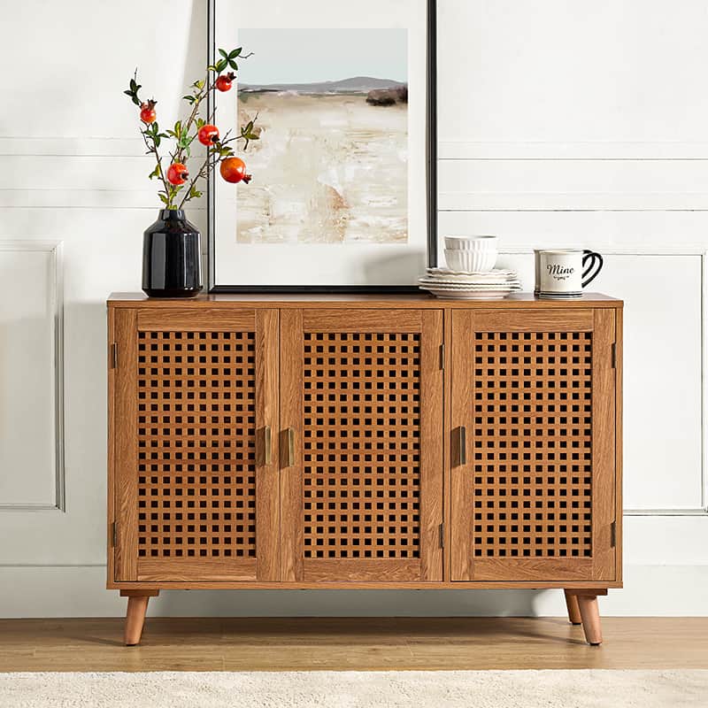 3-Door Accent Sideboard Cabinet with Splayed Legs & Bronze Handles | Walnut / Black / Espresso | Single
