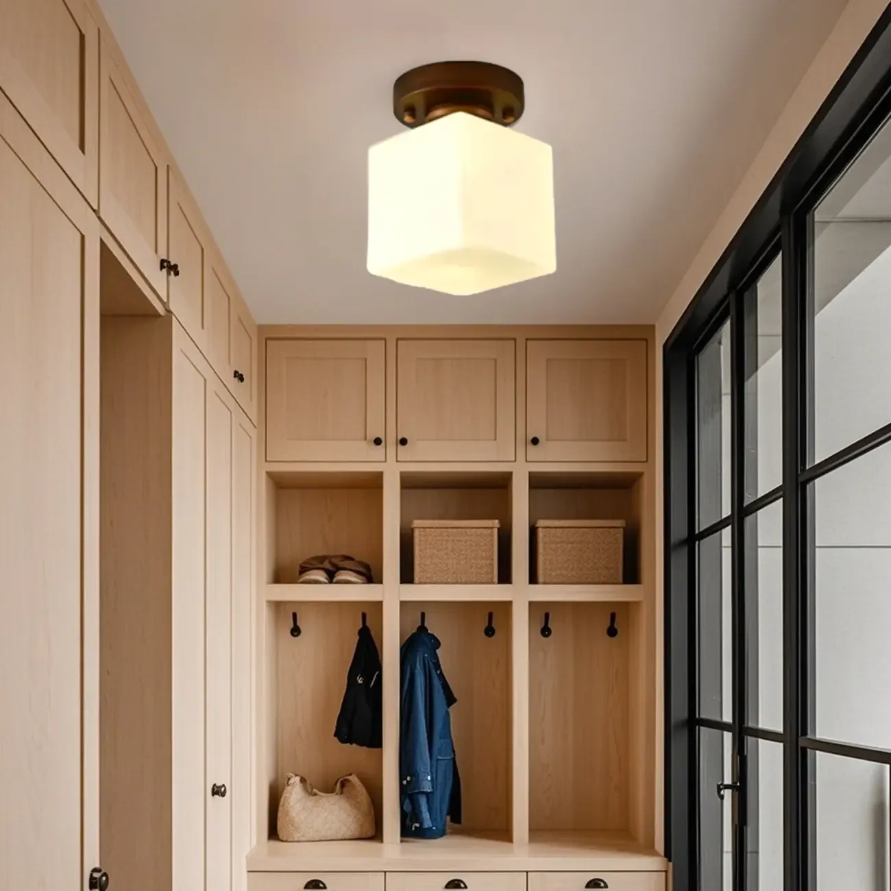 5 to 9 Inch Cube Glass Metal Semi Flush Ceiling Light