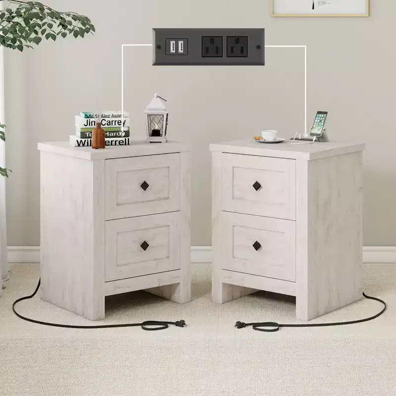 AMERLIFE Nightstand Set of 2 with Charging Station
