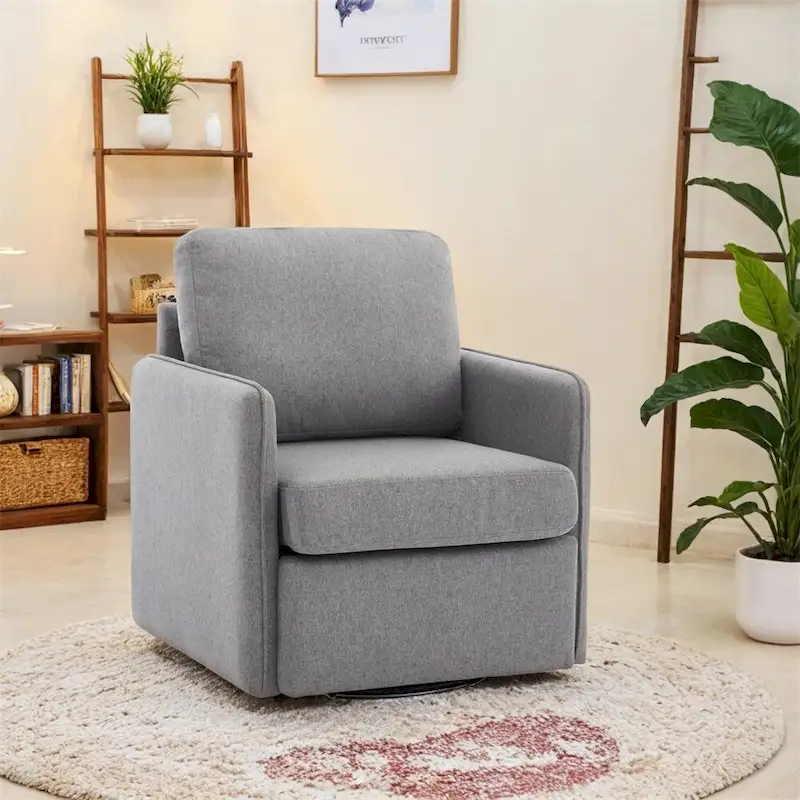 360° Swivel Accent Chair with Hidden Storage, Single Seat, Grey/Beige+Brown