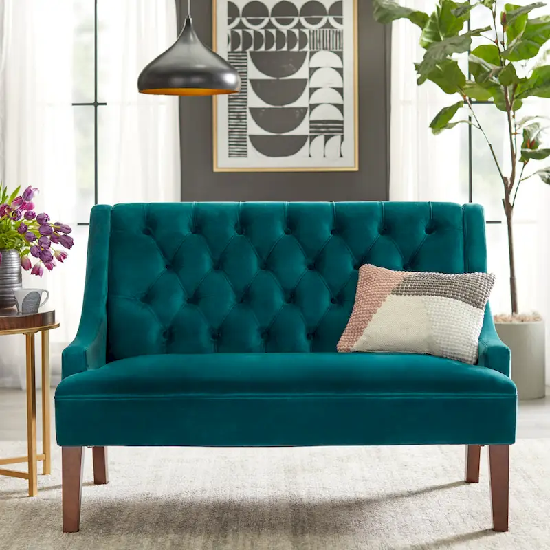Mid-Century Tufted Loveseat – Pearl / Blue / Linen / Emerald Green / Grey, 2-Seat