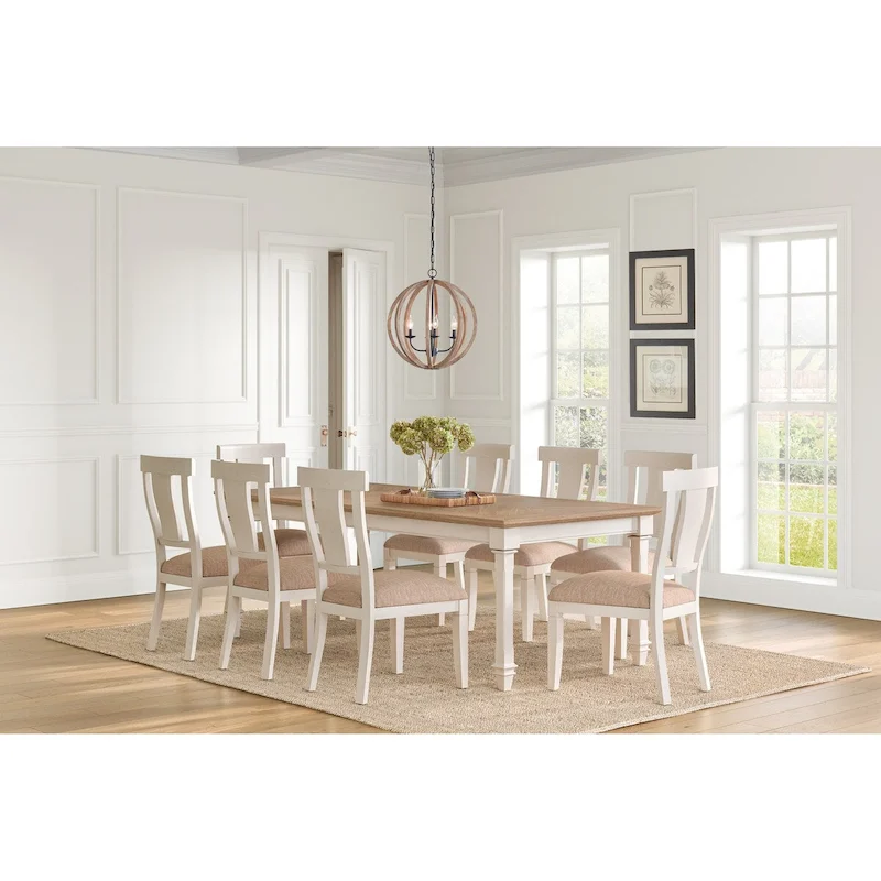Traditional Wood Kitchen Extension Dining Table and Eight Chairs, White