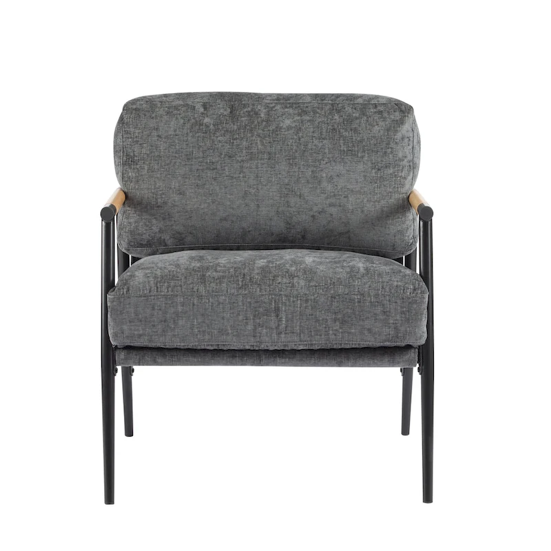 Polyester Accent Chair with Metal Frame & Wooden Armrests