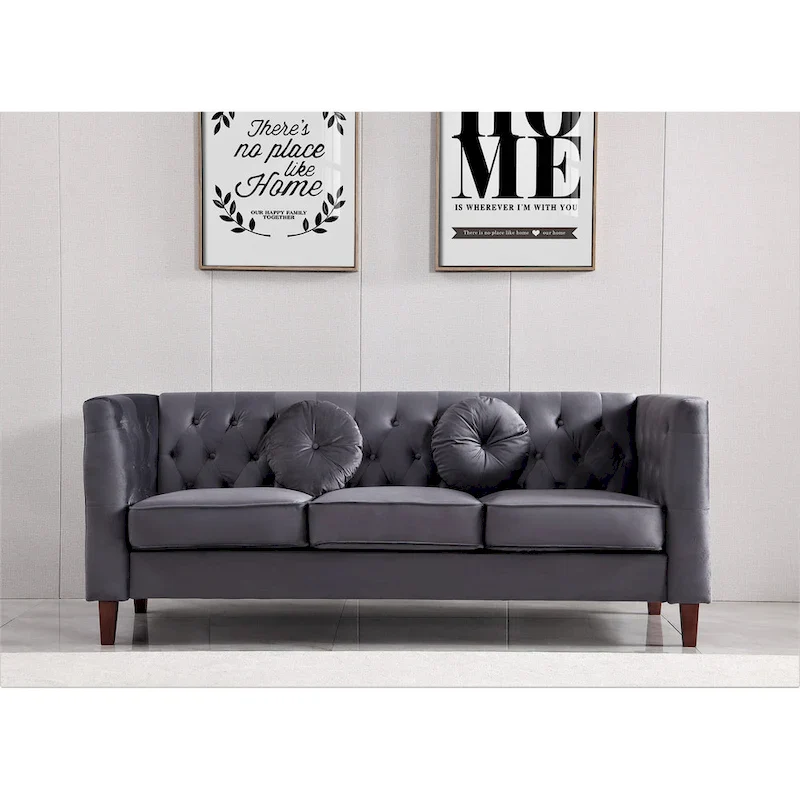 US PRIDE FURNITURE Velvet Classic Chesterfield Sofa with Wood legs
