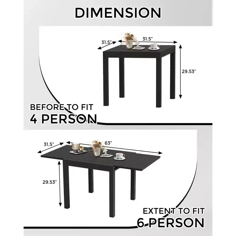 Expandable Dining Table - Outdoor Dining Table for 4-6,Patio Dining Table 31.5-63,Aluminum Slat Frame,for Restaurants, Outdoors, Swimming Pools