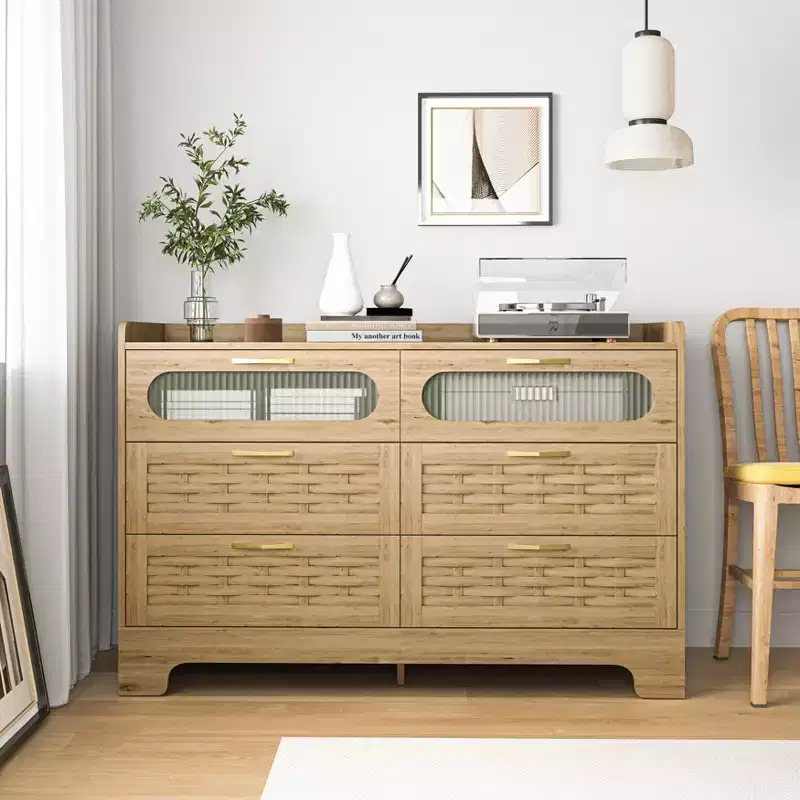 4/6-Drawer Dresser, Modern Wooden Dresser Chest with Metal Handles, Storage Organizer Dresser Natural 4A - ModernLuxe