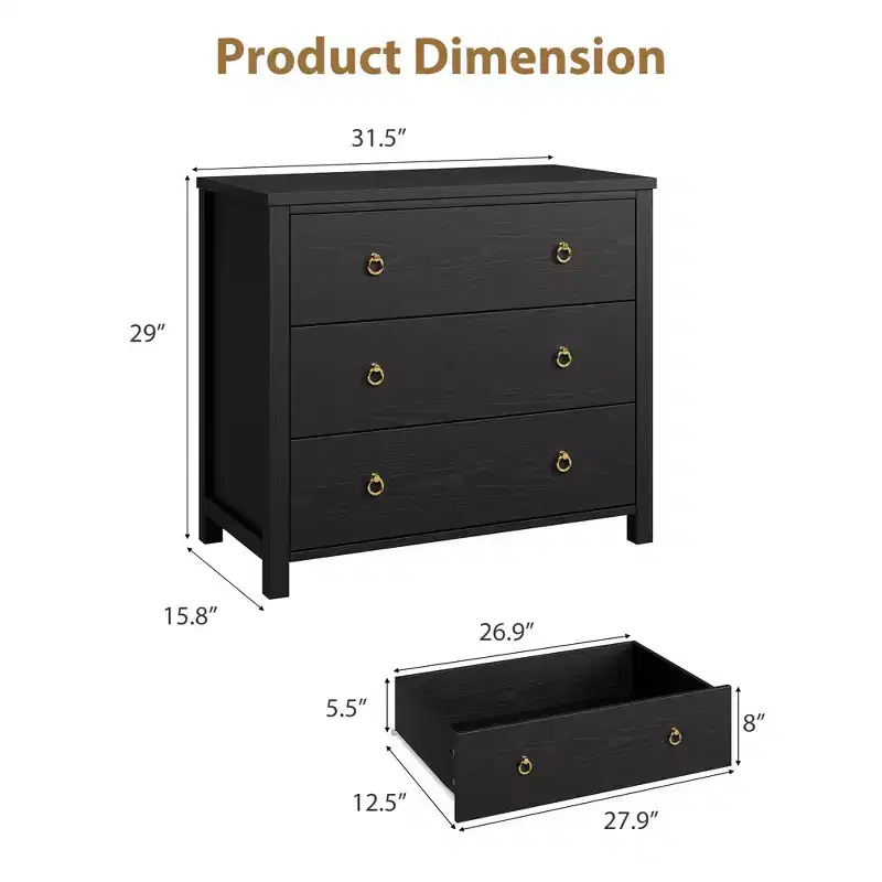 4-Drawer Dresser for Bedroom - Black Wood Chest of Drawers Closet Storage Cabinet Organizer for Bedroom, Living Room, Hallway & Office