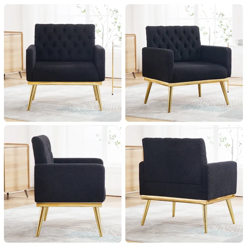 HOMYKA Sherpa Accent Chair Button Tufted Upholstered Linen Velvet Modern Armchair