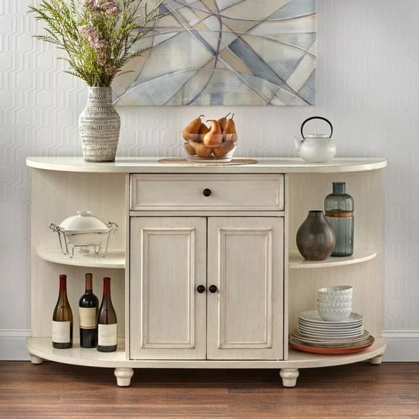 Antique White/Blue/Charcoal Grey Farmhouse Buffet Sideboard, 2-Person