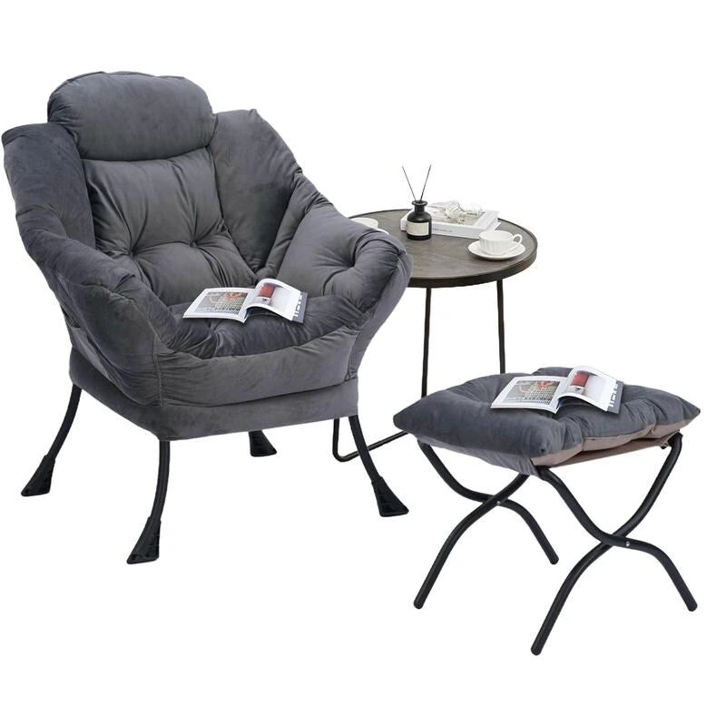 Modern Cotton Thick Padded Lazy Chair With Folding Ottoman