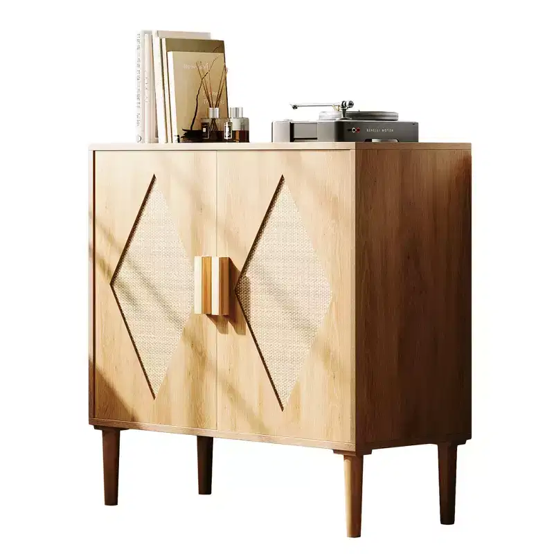 2-Door Sideboard with Adjustable Shelves,Natural Wood Buffet Cabinet,for Living Room, Entryway,
