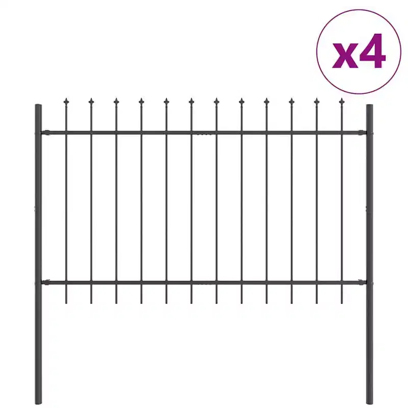 vidaXL Garden Fence 4 pcs Grey 22.31 x 3.28 ft Powder-coated Steel