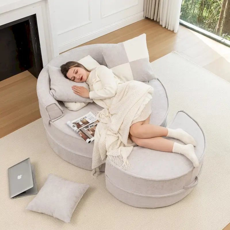 Modern Round Barrel Accent Chair with Ottoman - Velvet Lounge Sofa