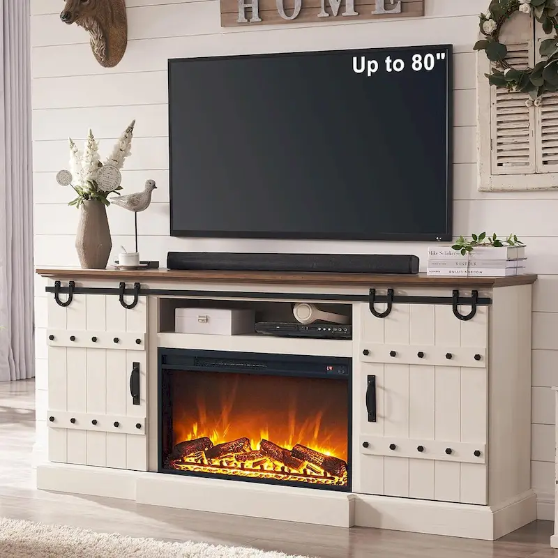 Farmhouse Fireplace TV Stand, Entertainment Center, Media Console